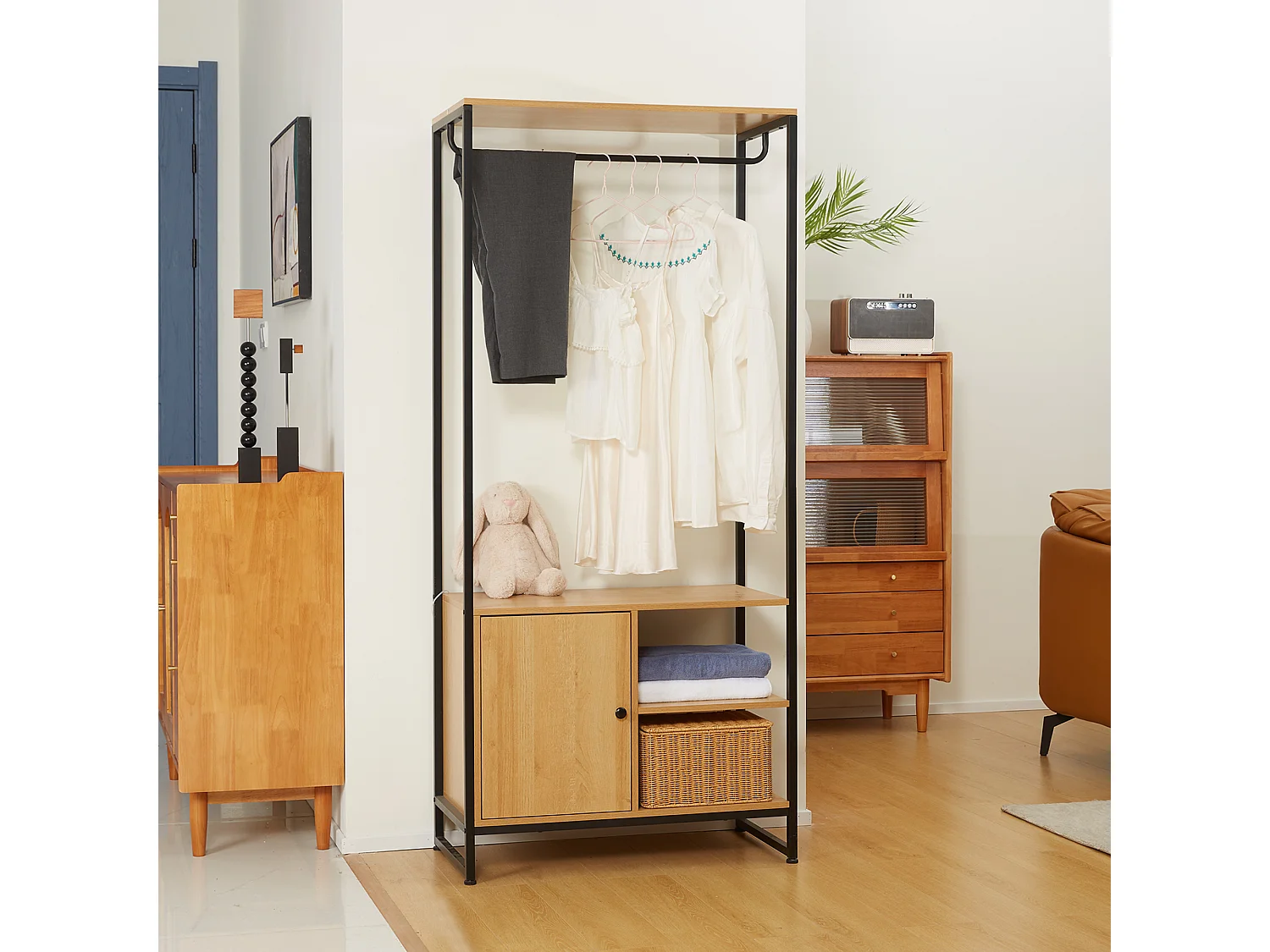 Appendiabiti stile industriale con scarpiera 80x40x180cm