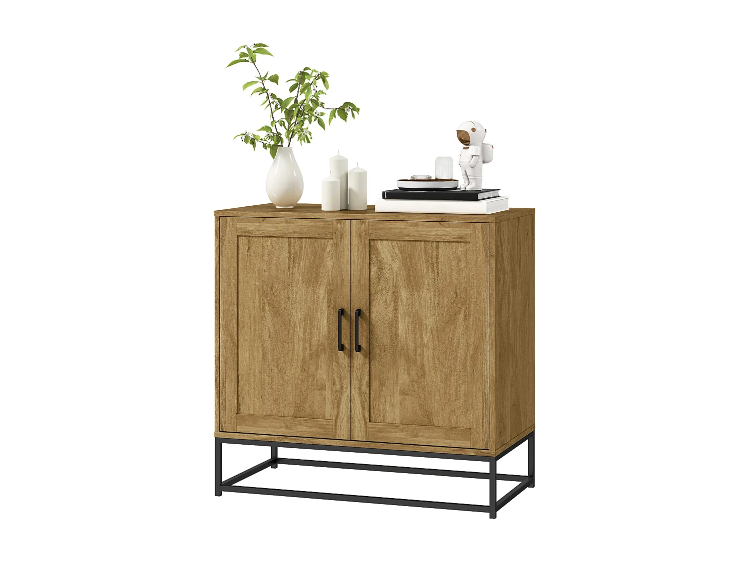 Credenza soggiorno a 2 livelli con ripiano regolabile e 2 ante, mobile soggiorno in legno e acciaio