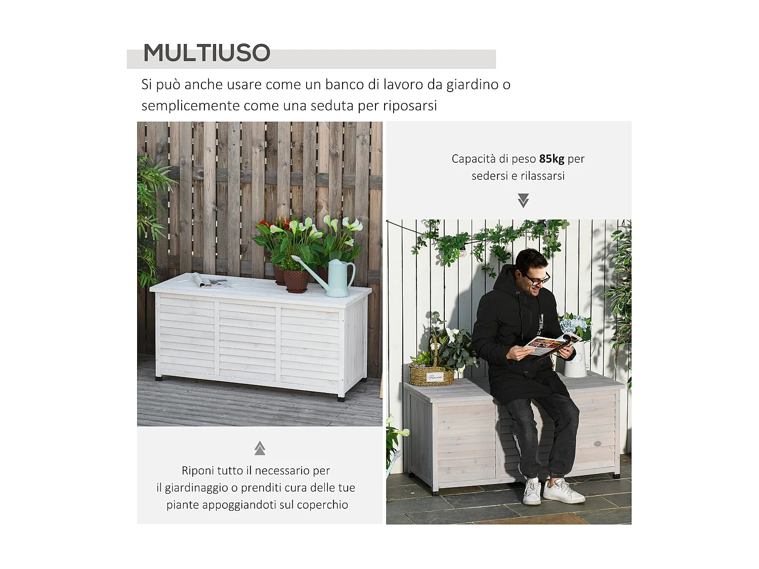 Cassapanca da Giardino in Legno con Contenitore