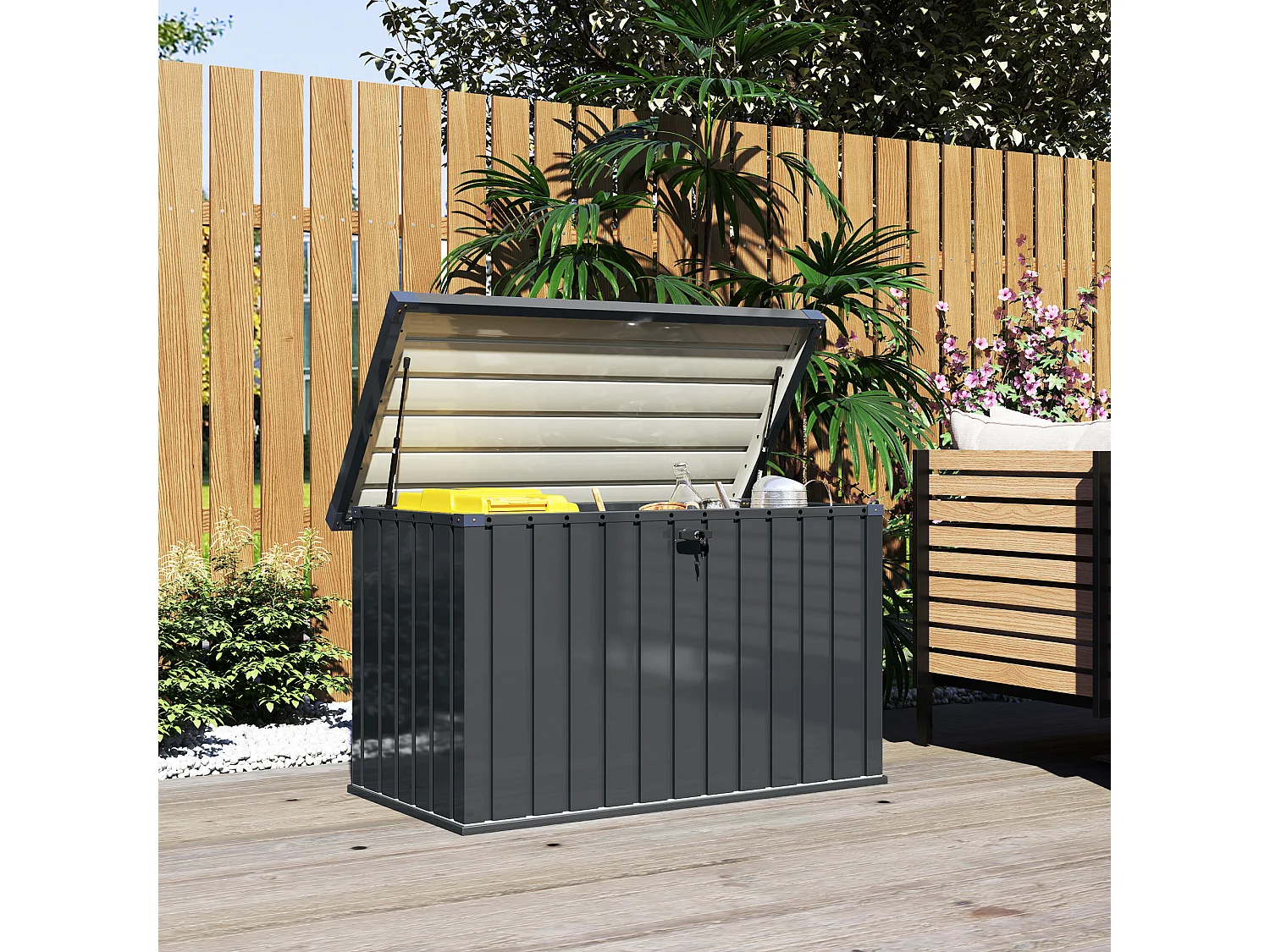 Baule da esterno da 400L in acciaio zincato con 2 chiavi grigio scuro