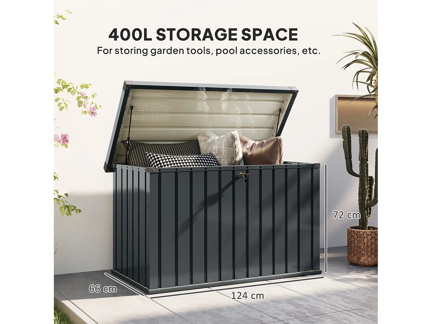 Baule da esterno da 400L in acciaio zincato con 2 chiavi grigio scuro