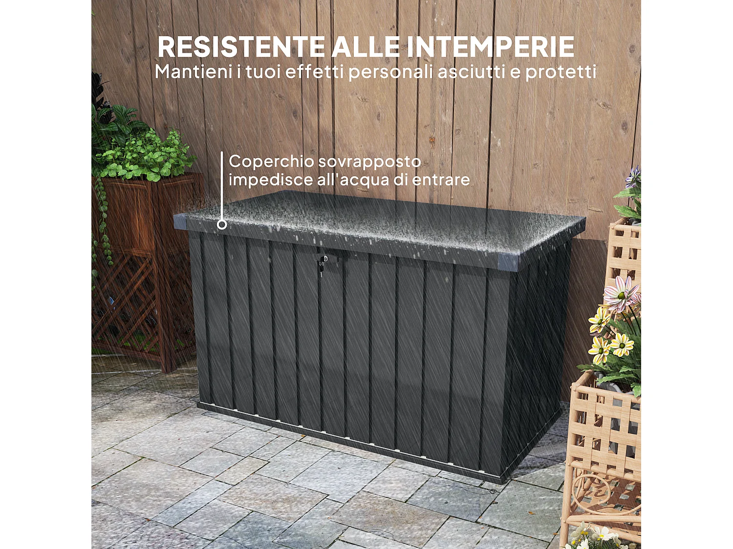 Baule da esterno da 400L in acciaio zincato con 2 chiavi grigio scuro