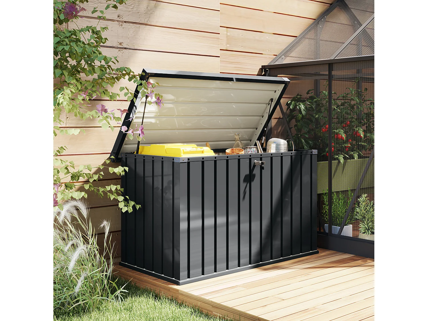 Baule da esterno da 400L in acciaio zincato con 2 chiavi grigio scuro