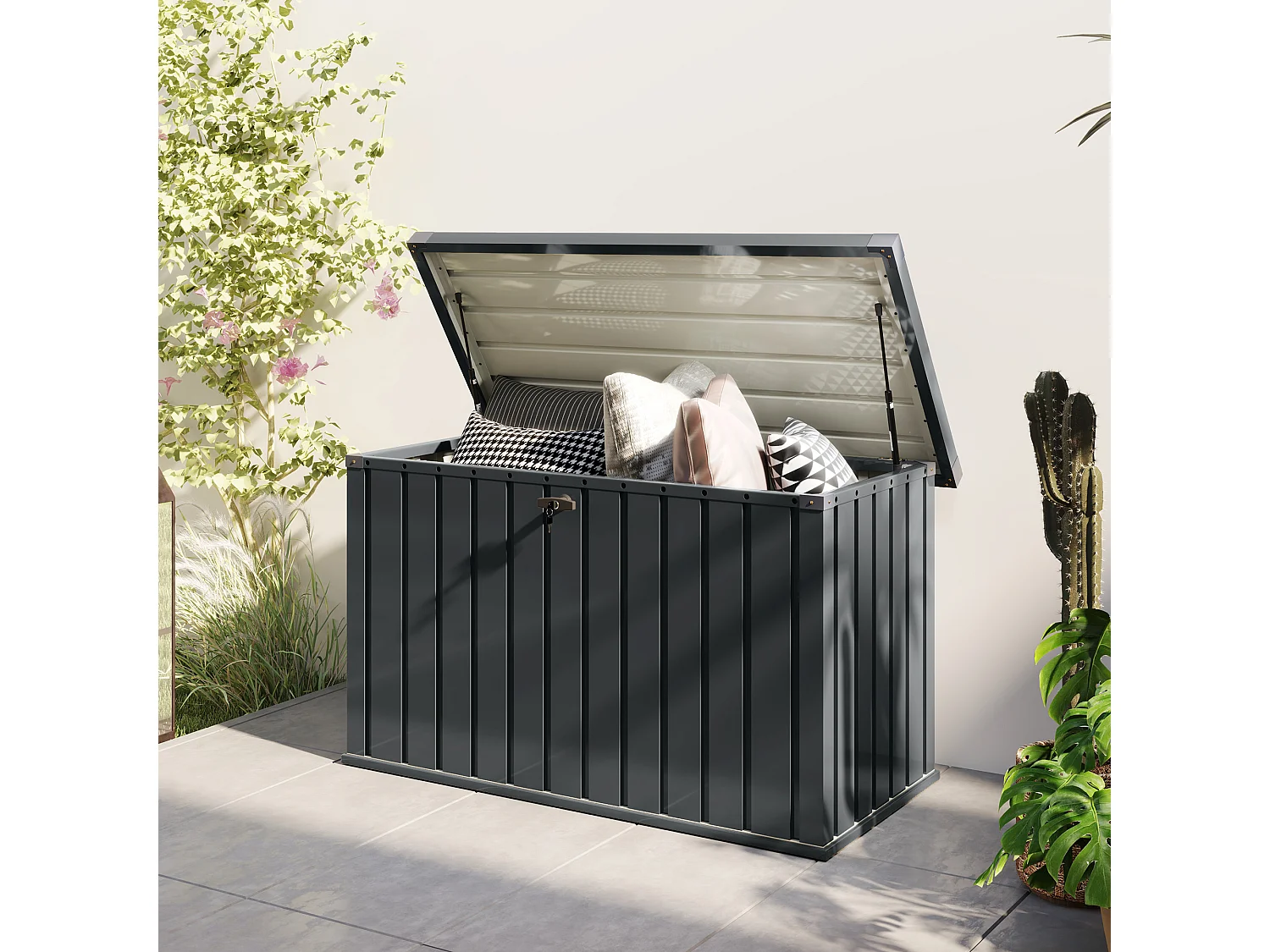 Baule da esterno da 400L in acciaio zincato con 2 chiavi grigio scuro