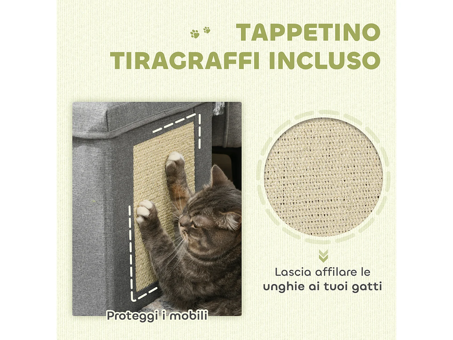Casetta per gatti a cubo pieghevole con cuscino e tiragraffi grigio
