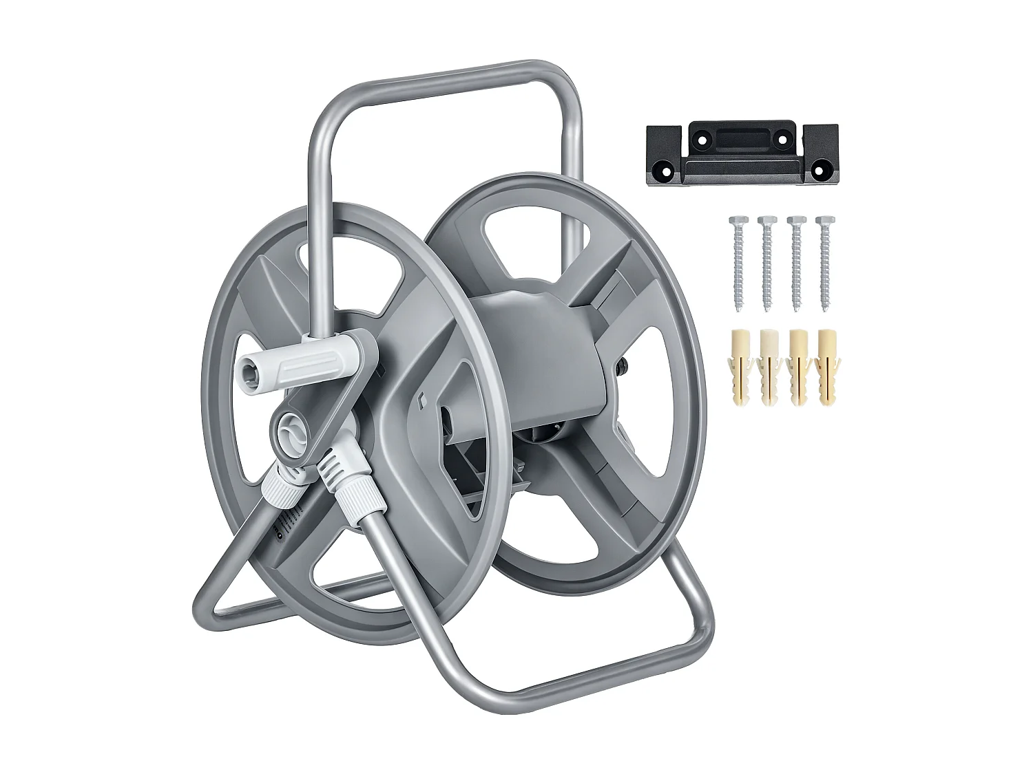 Avvolgitubo a parete e da terra per 40m di tubo e manovella grigio