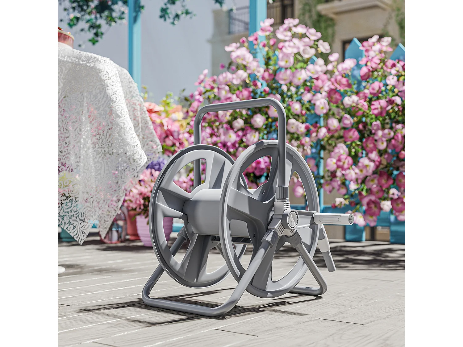 Avvolgitubo a parete e da terra per 40m di tubo e manovella grigio