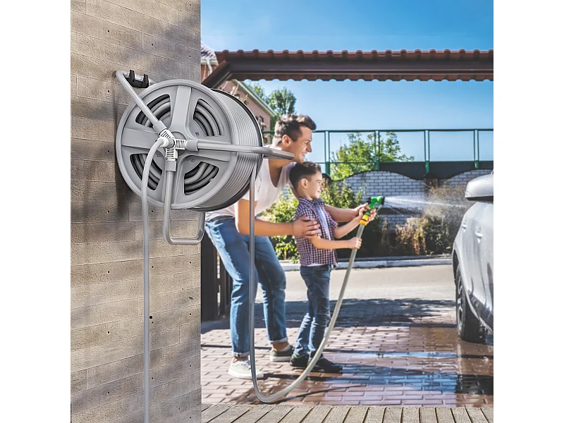 Avvolgitubo a parete e da terra per 40m di tubo e manovella grigio