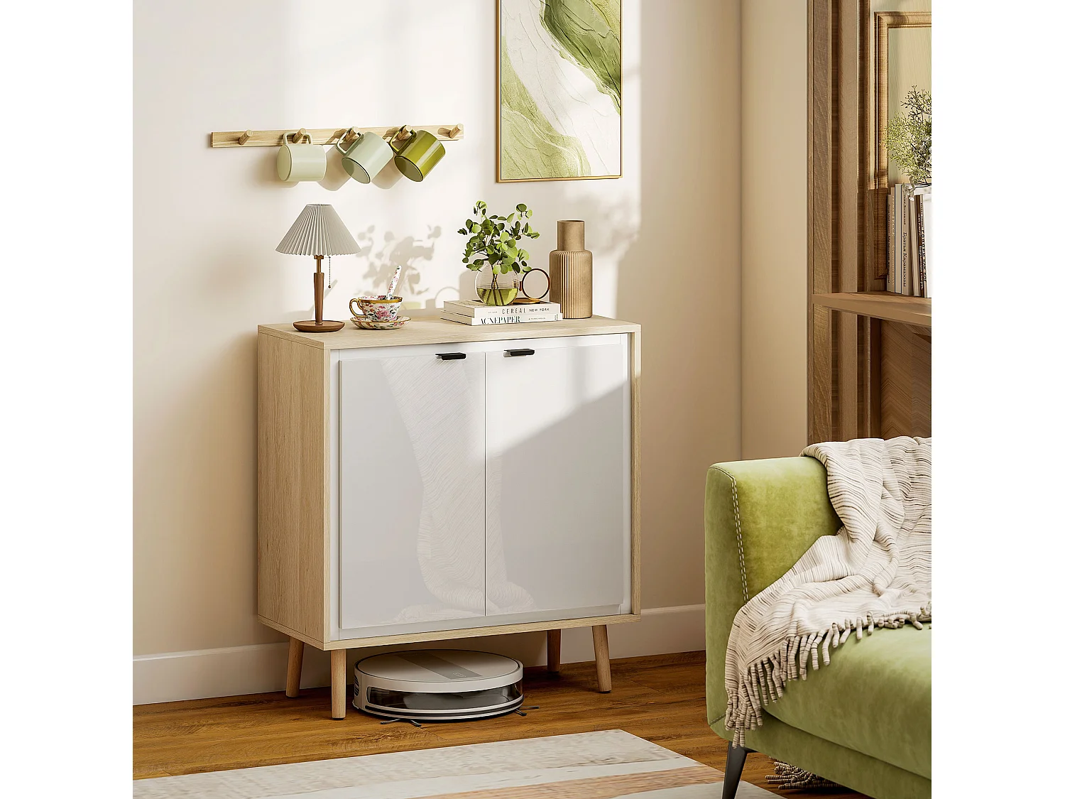 Credenza cucina con 2 ante mobile cucina moderno con ripiano regolabile e piedi in legno