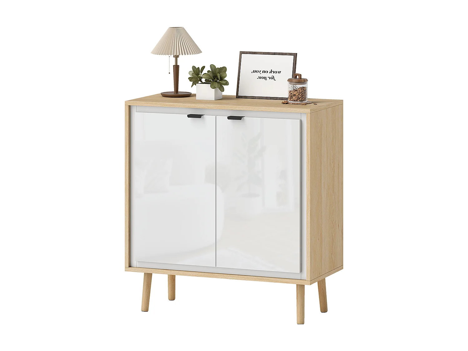 Credenza cucina con 2 ante mobile cucina moderno con ripiano regolabile e piedi in legno