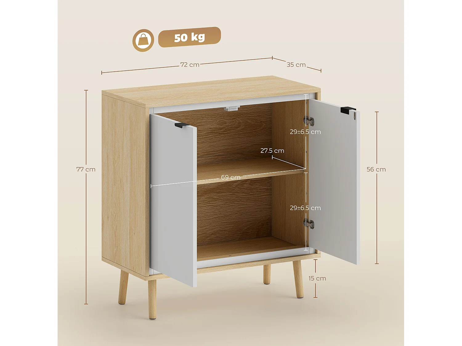 Credenza cucina con 2 ante mobile cucina moderno con ripiano regolabile e piedi in legno