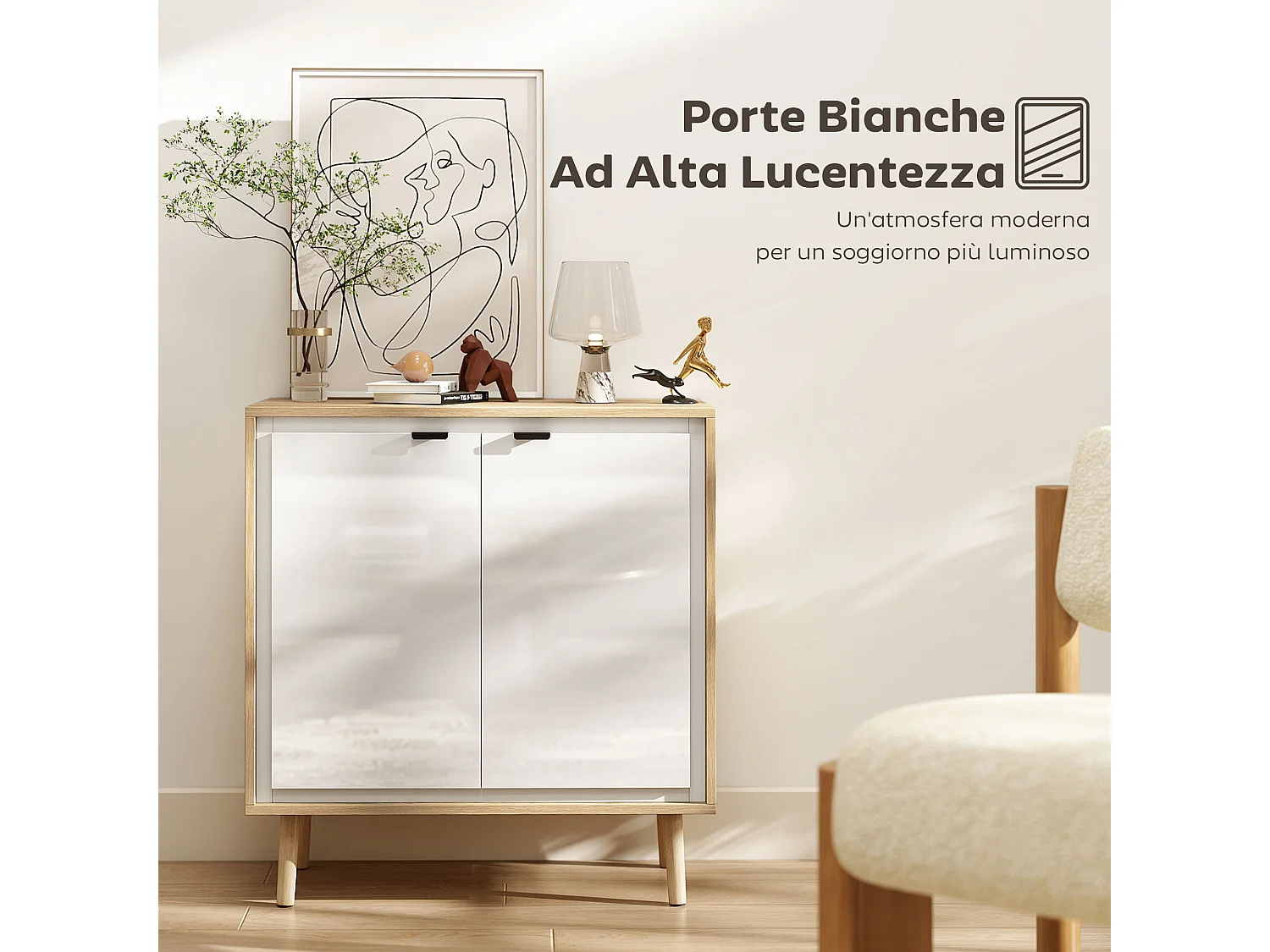 Credenza cucina con 2 ante mobile cucina moderno con ripiano regolabile e piedi in legno