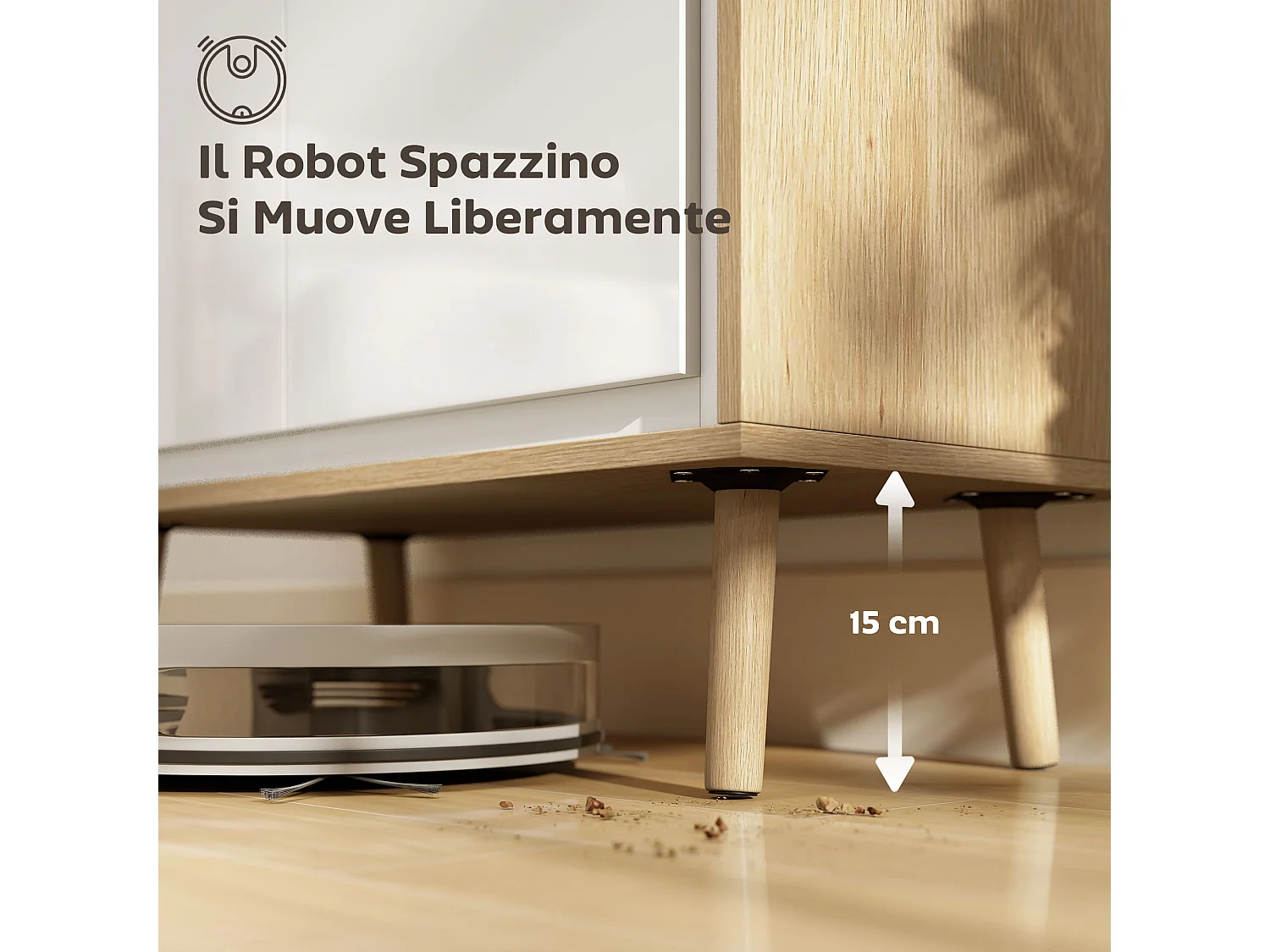 Credenza cucina con 2 ante mobile cucina moderno con ripiano regolabile e piedi in legno