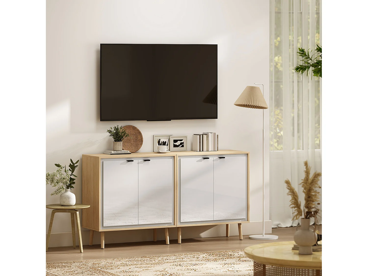 Credenza cucina con 2 ante mobile cucina moderno con ripiano regolabile e piedi in legno
