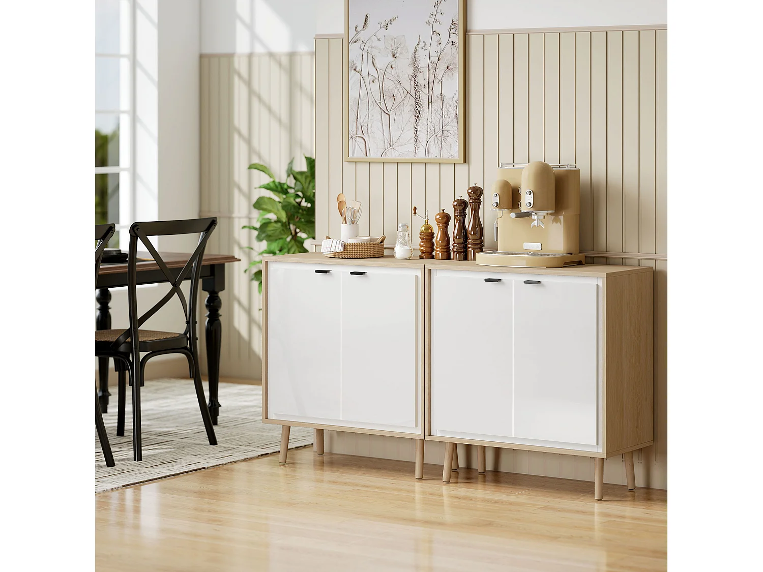 Credenza cucina con 2 ante mobile cucina moderno con ripiano regolabile e piedi in legno