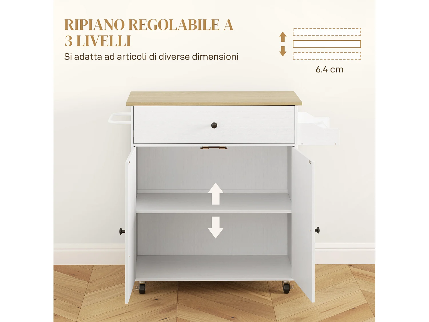 Isola per cucina con tavolo a ribalta cassetto armadietto a 2 ante