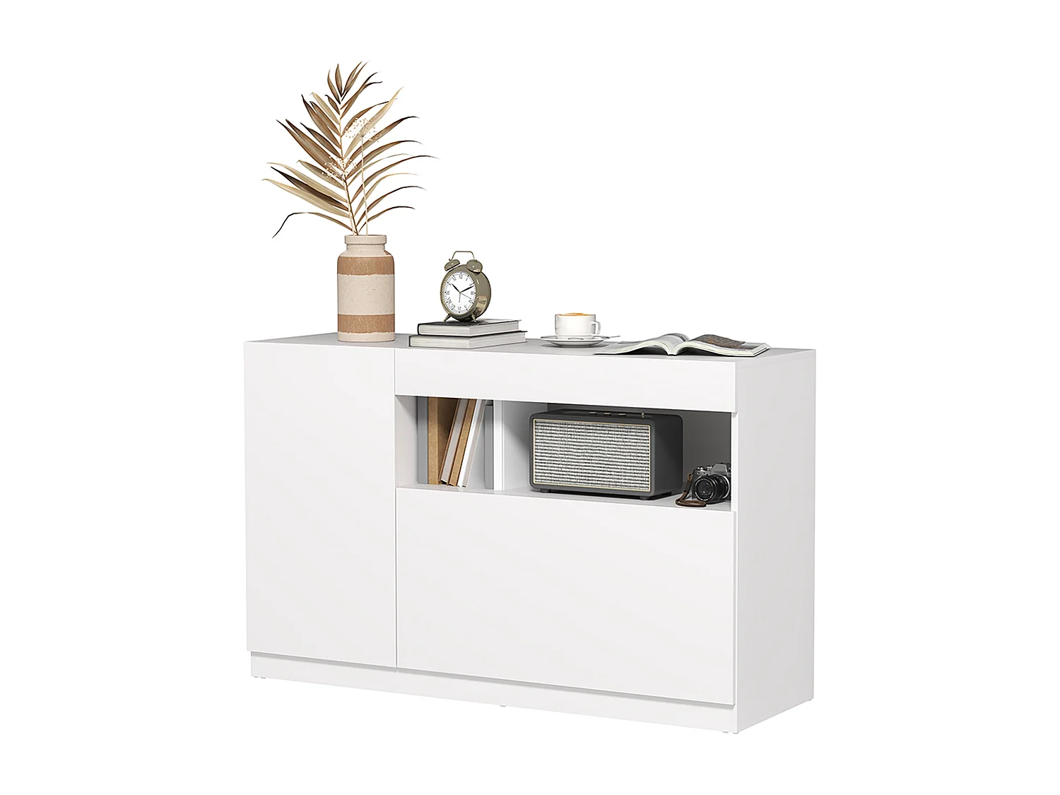 Credenza moderna con ante ammortizzate e apertura a pressione bianco