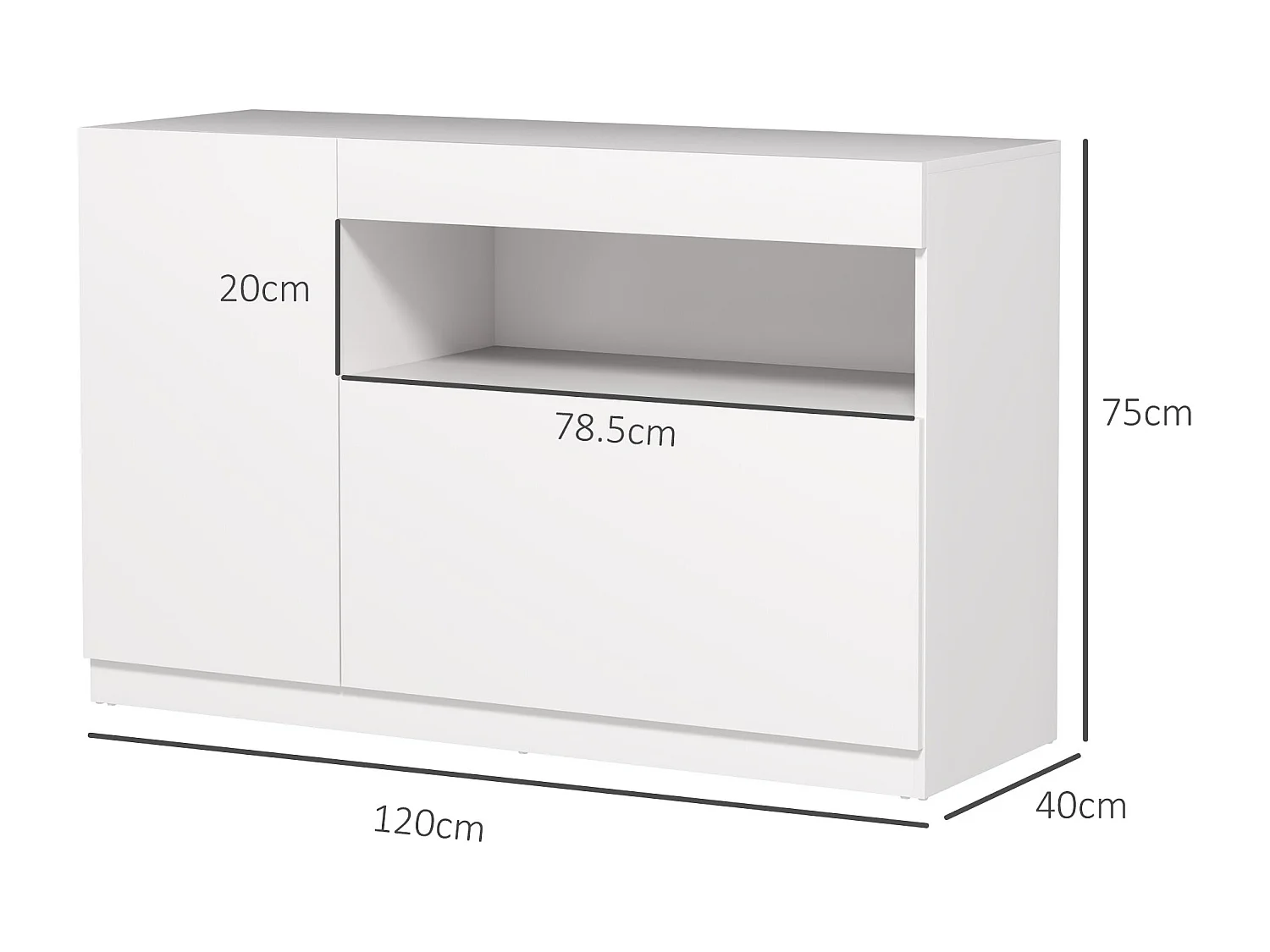Credenza moderna con ante ammortizzate e apertura a pressione bianco