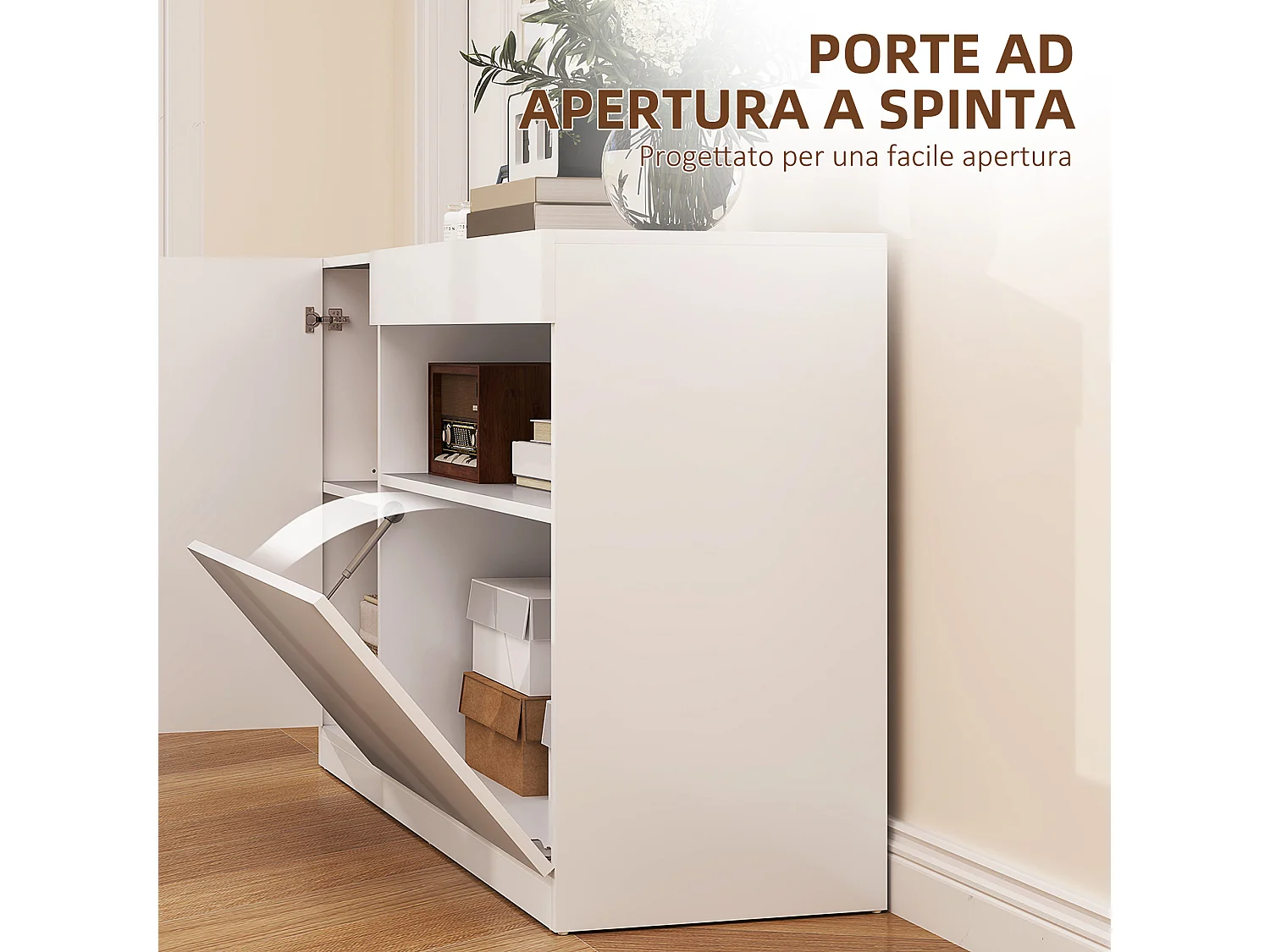 Credenza moderna con ante ammortizzate e apertura a pressione bianco