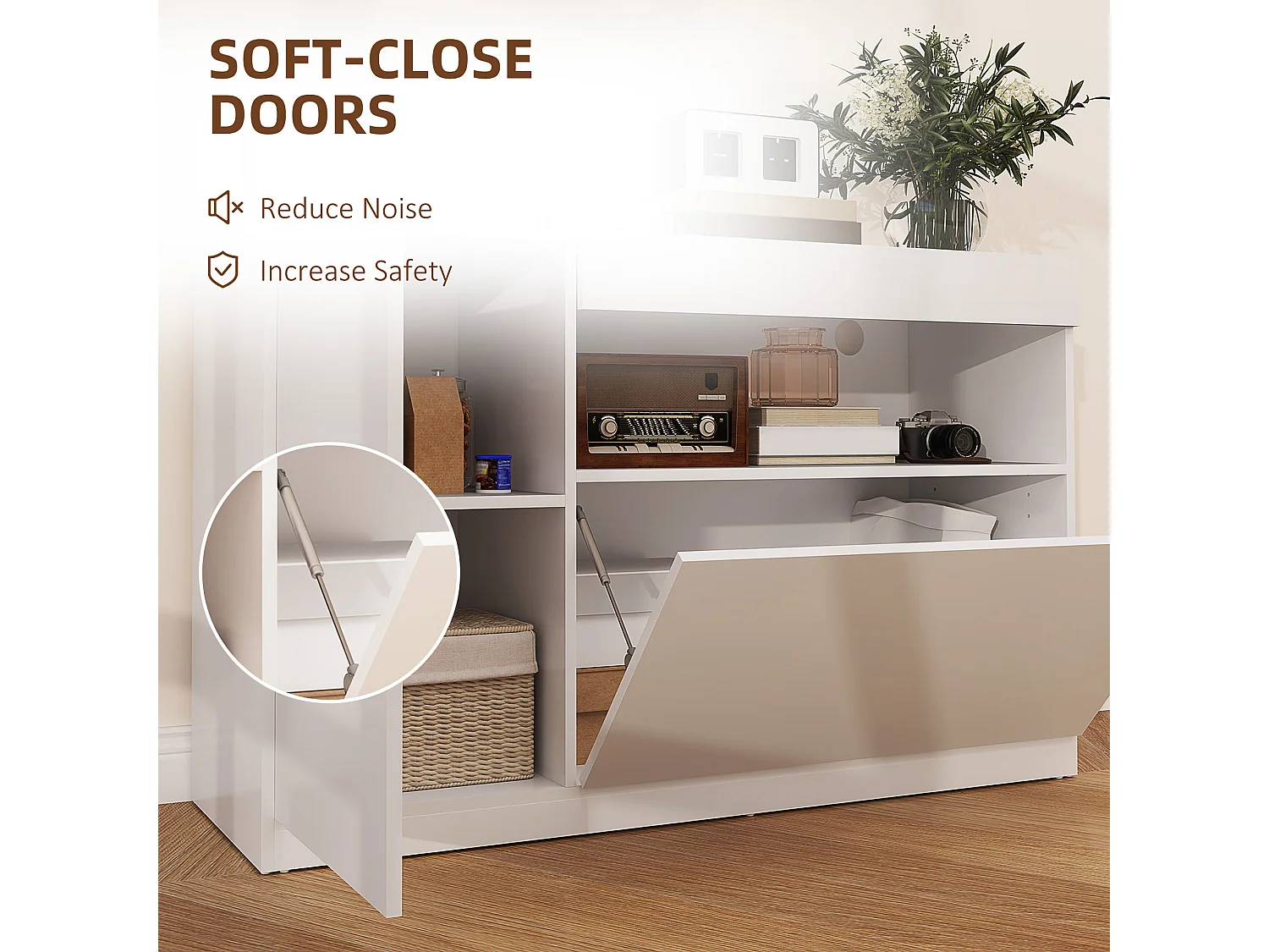 Credenza moderna con ante ammortizzate e apertura a pressione bianco