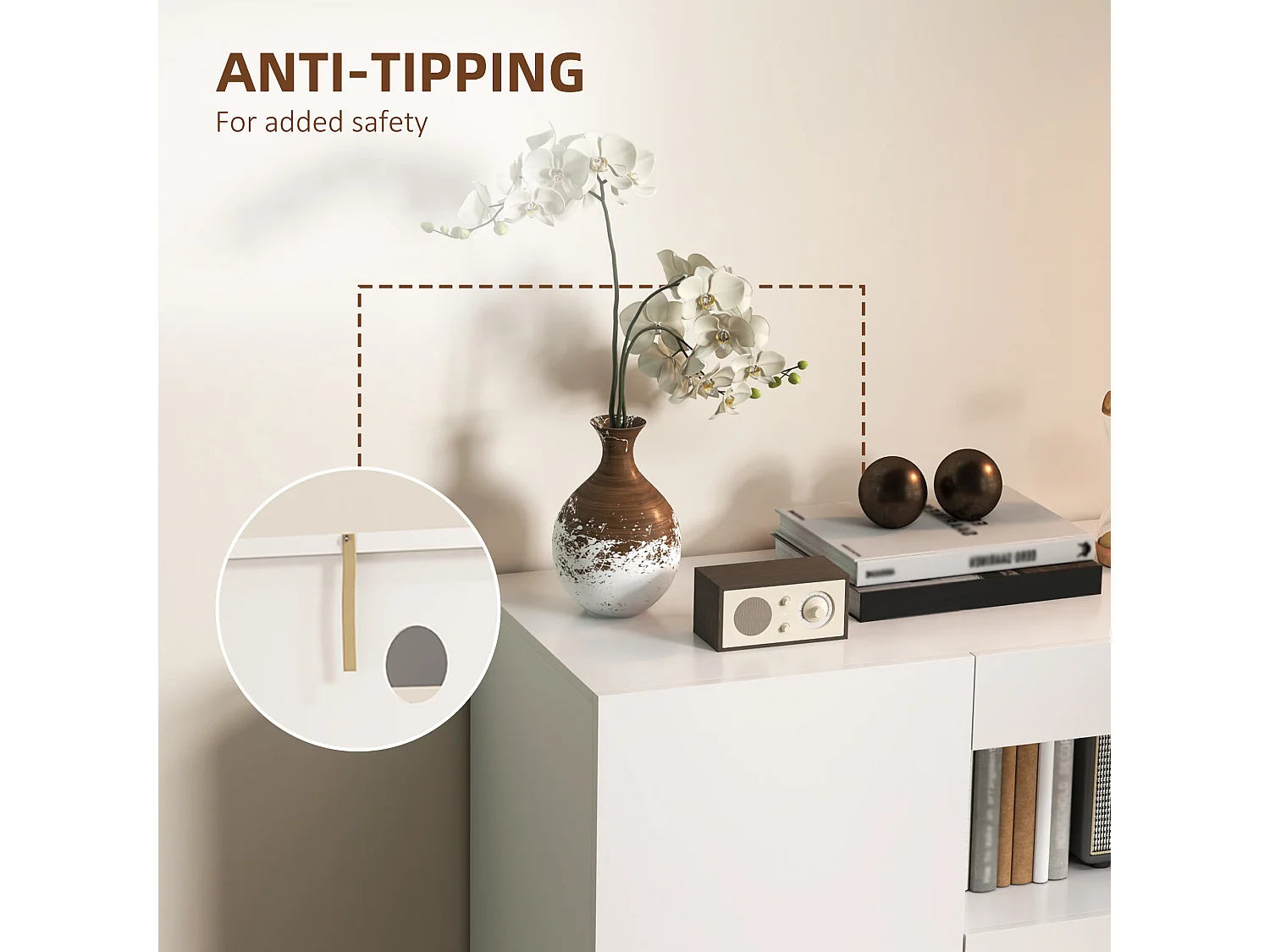 Credenza moderna con ante ammortizzate e apertura a pressione bianco