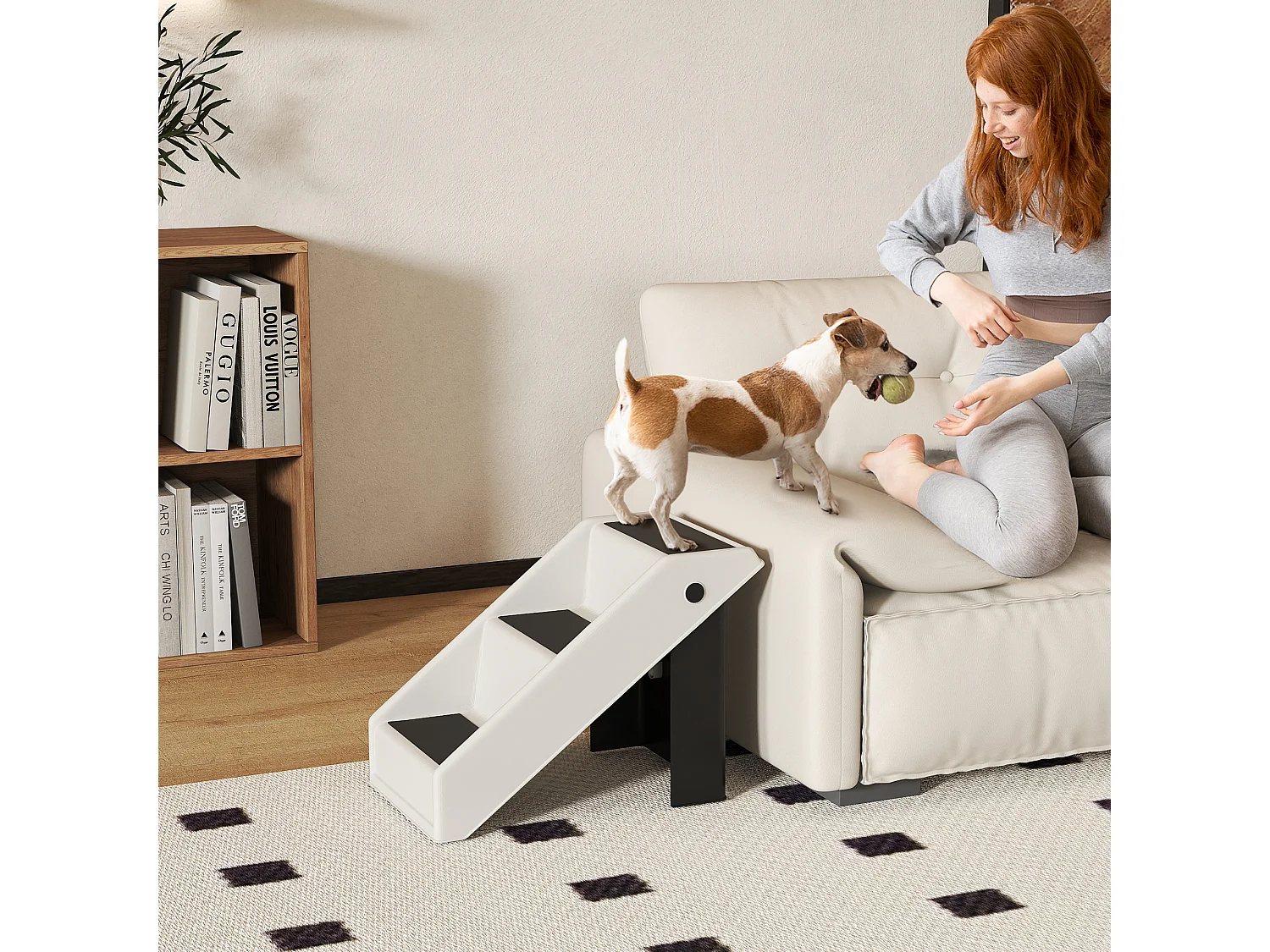 Scaletta per cani e gatti pieghevole antiscivolo con 3 scalini crema