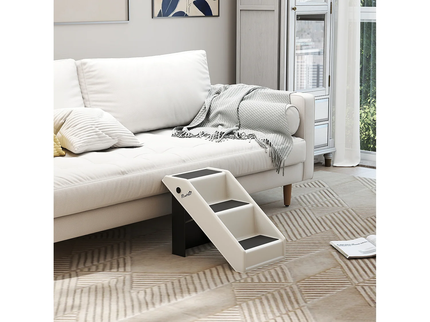 Scaletta per cani e gatti pieghevole antiscivolo con 3 scalini crema