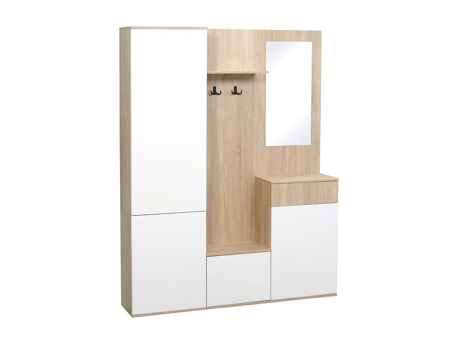 Mobile attaccapanni da ingresso 4 in 1 con specchio ganci e ripiani regolabili intern