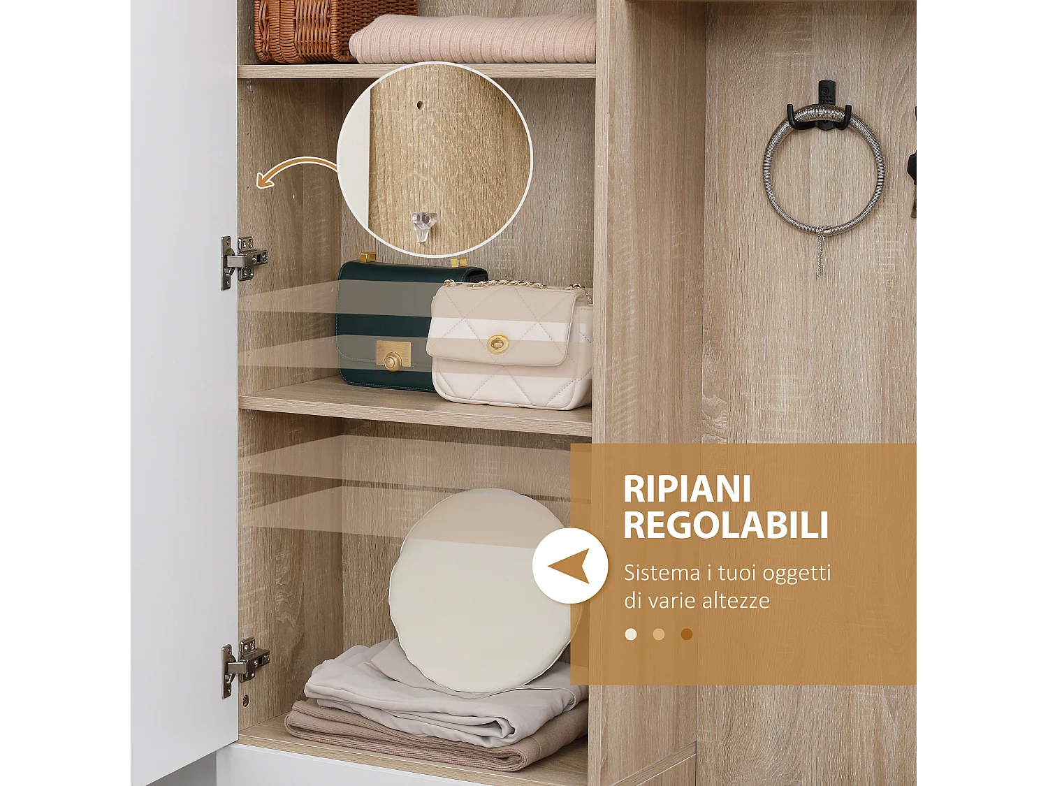 Mobile attaccapanni da ingresso 4 in 1 con specchio ganci e ripiani regolabili intern