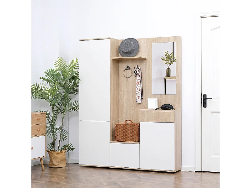 Mobile attaccapanni da ingresso 4 in 1 con specchio ganci e ripiani regolabili intern