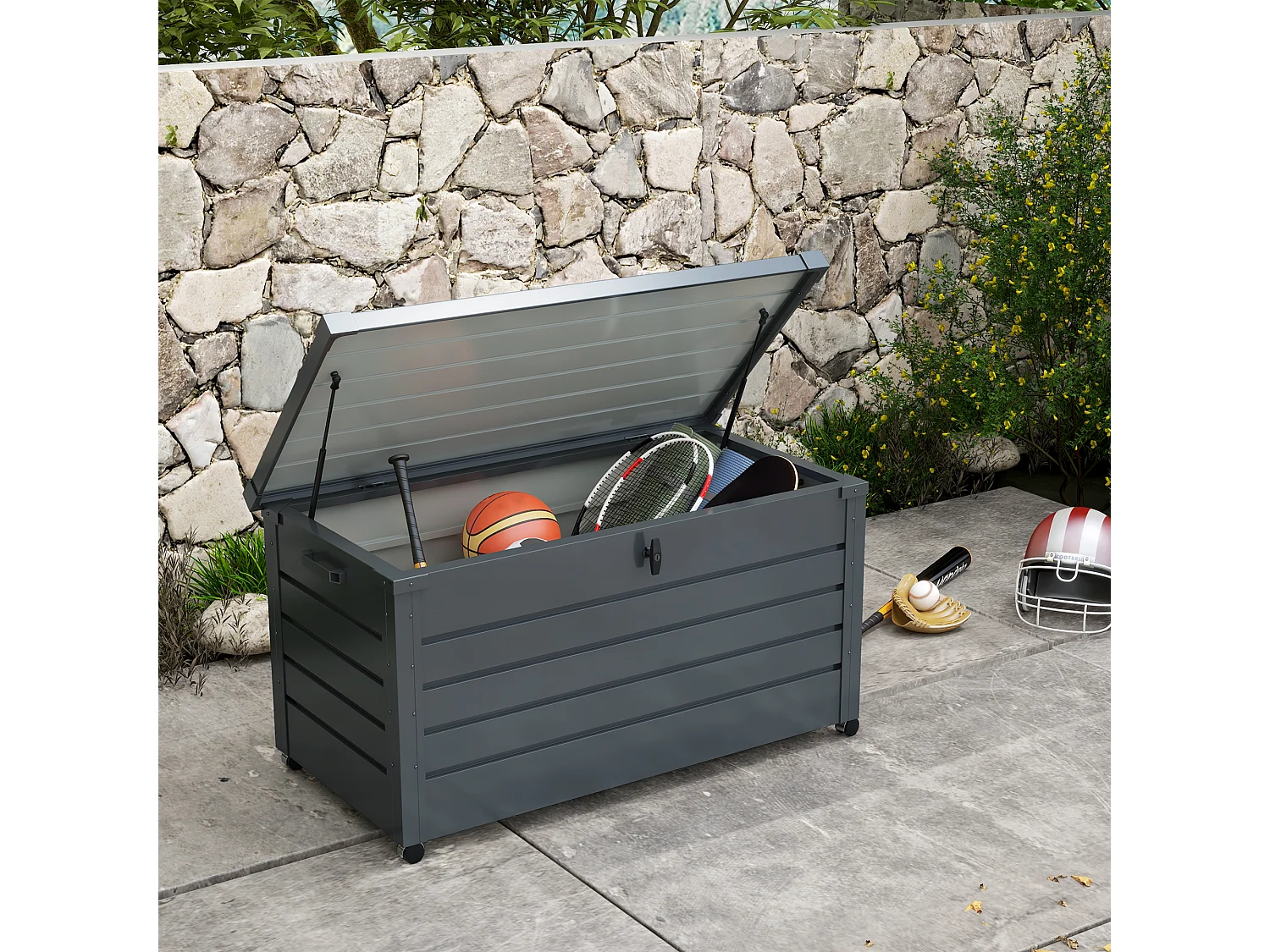 Baule da esterno da 311l in acciaio zincato grigio scuro 2 maniglie