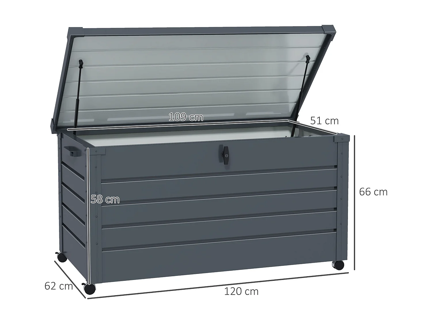 Baule da esterno da 311l in acciaio zincato grigio scuro 2 maniglie