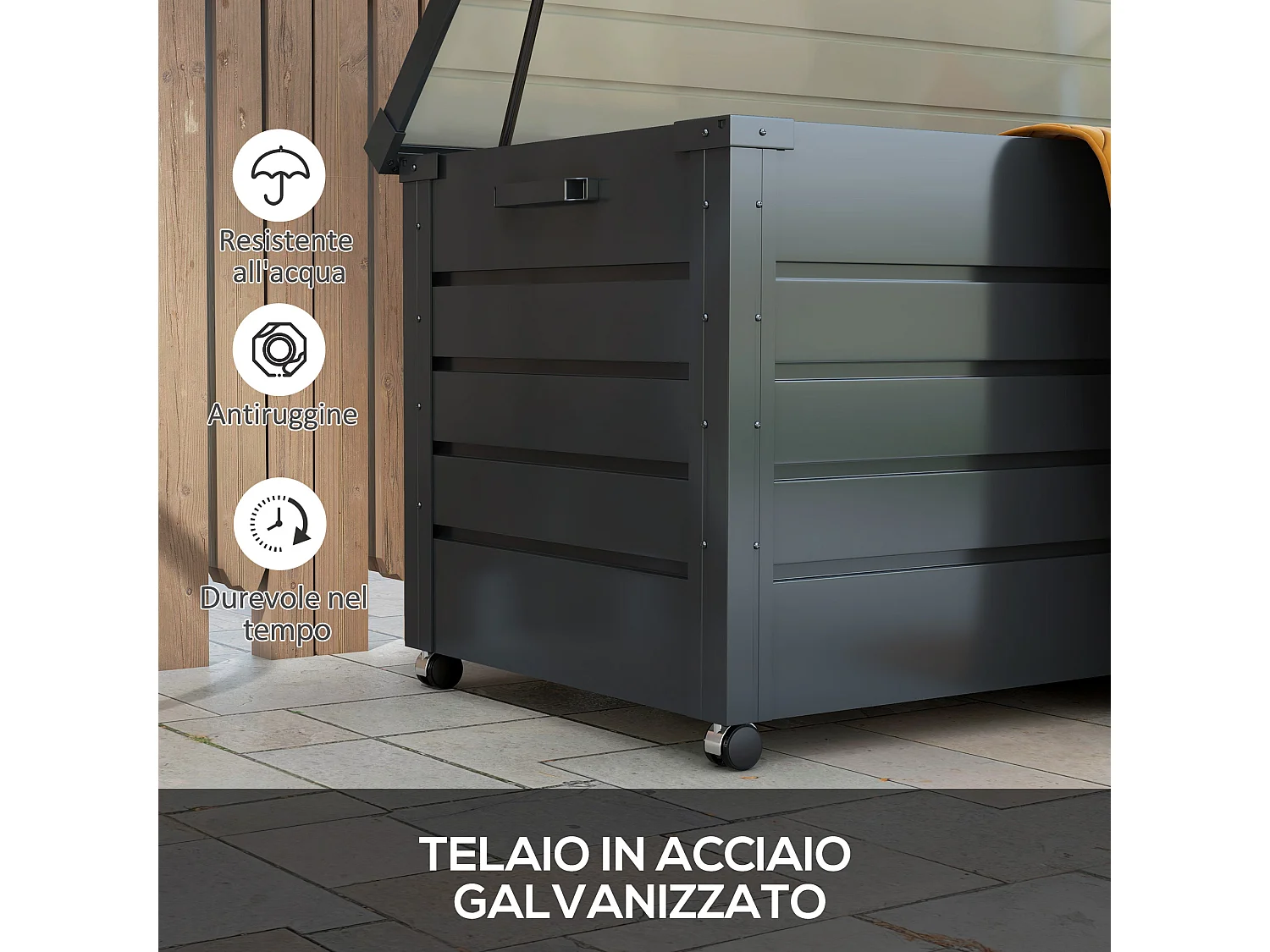 Baule da esterno da 311l in acciaio zincato grigio scuro 2 maniglie