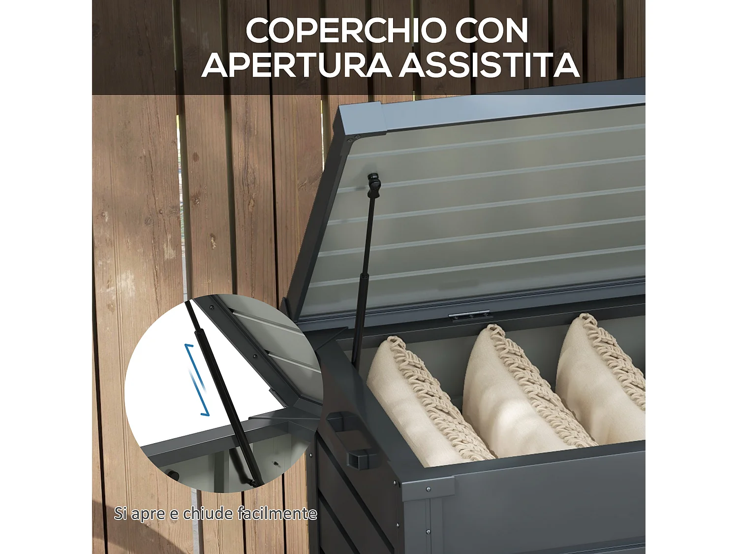 Baule da esterno da 311l in acciaio zincato grigio scuro 2 maniglie