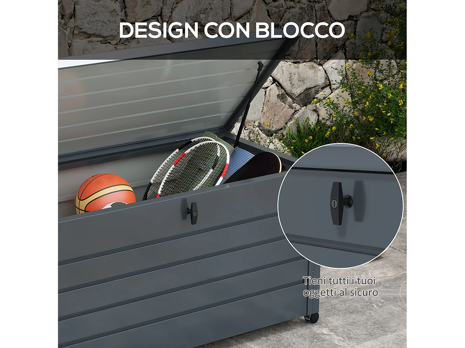 Baule da esterno da 311l in acciaio zincato grigio scuro 2 maniglie