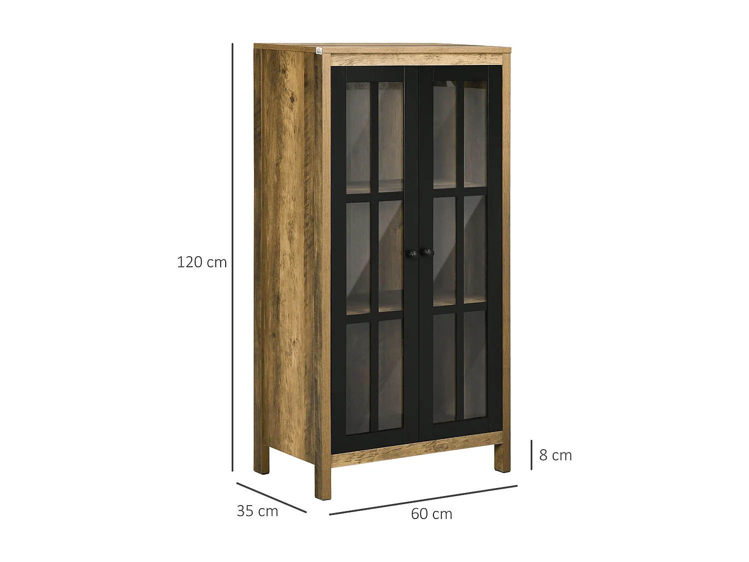 Credenza moderna a 2 ante in vetro e legno 60x35x120cm marrone