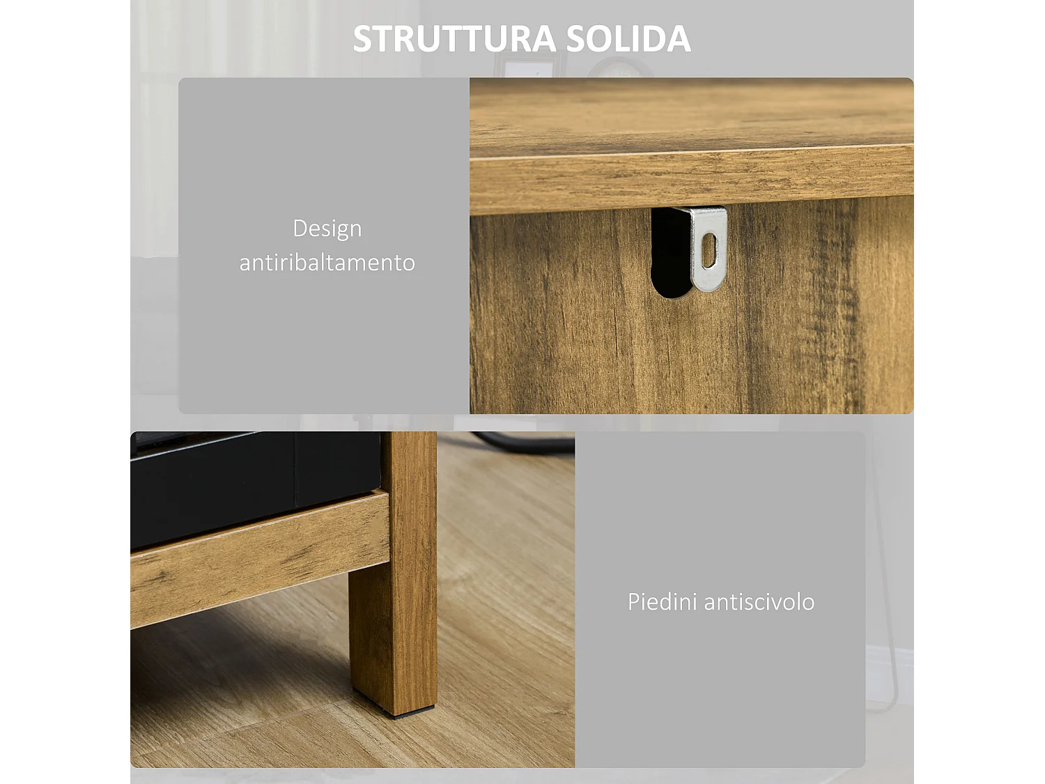 Credenza moderna a 2 ante in vetro e legno 60x35x120cm marrone