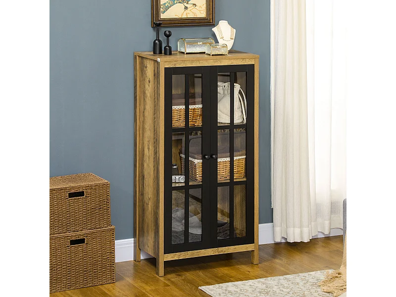 Credenza moderna a 2 ante in vetro e legno 60x35x120cm marrone