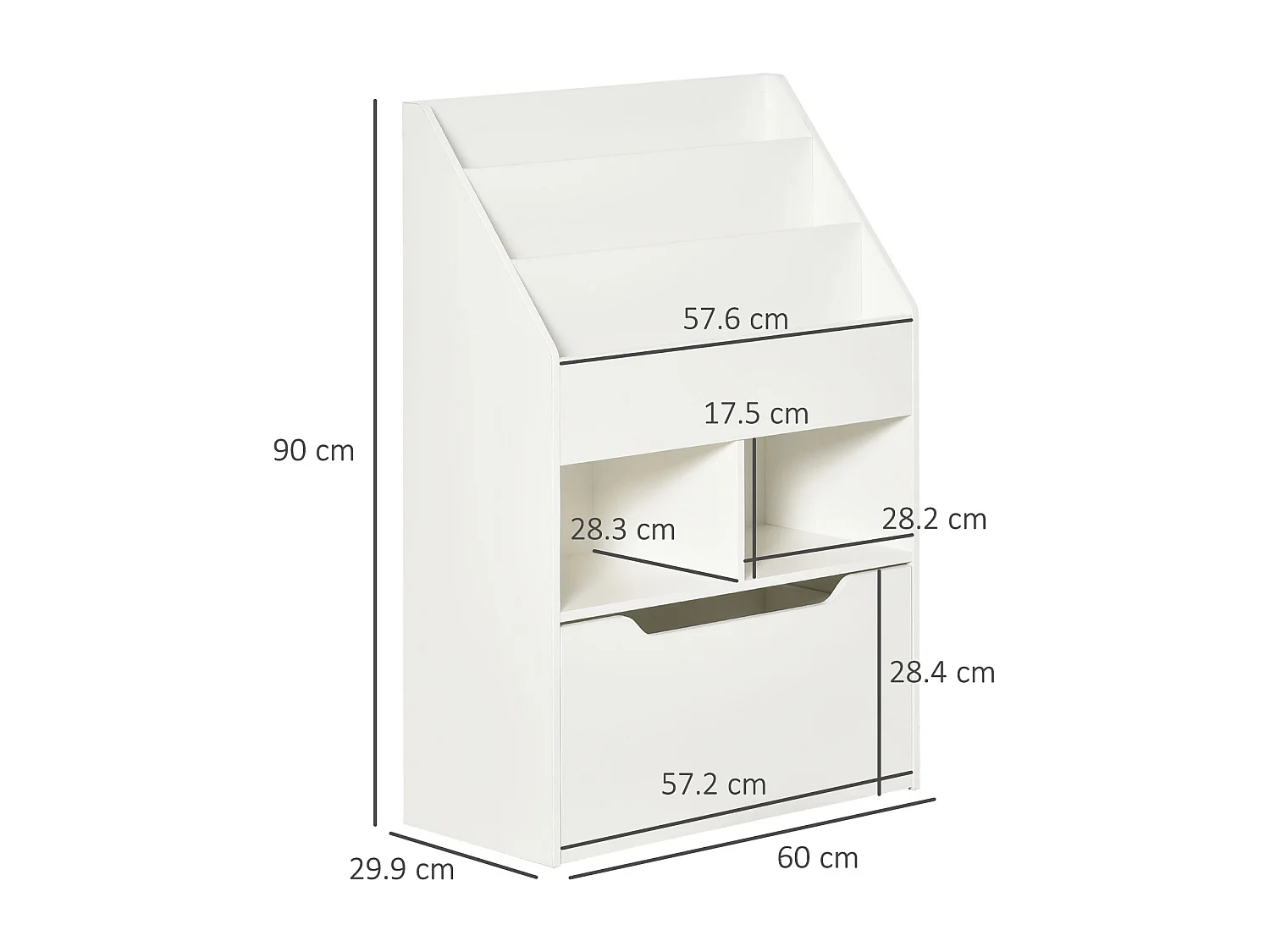Piccola libreria per bambini con ripiani e cassetto in mdf bianco