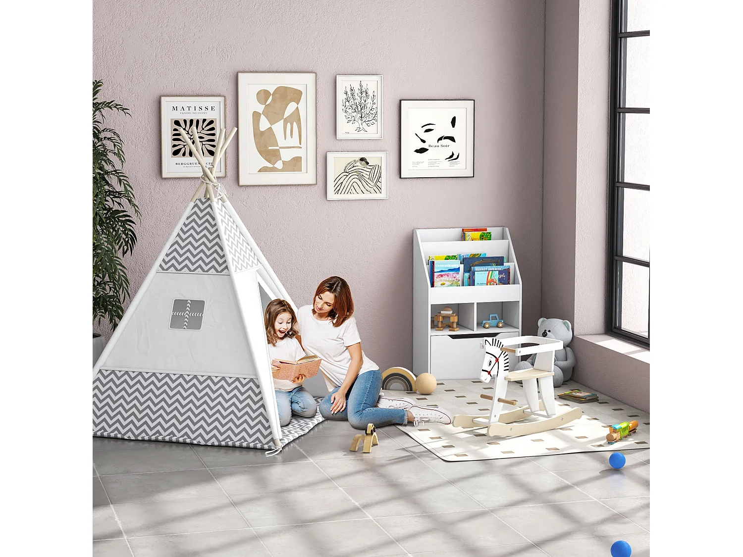 Piccola libreria per bambini con ripiani e cassetto in mdf bianco