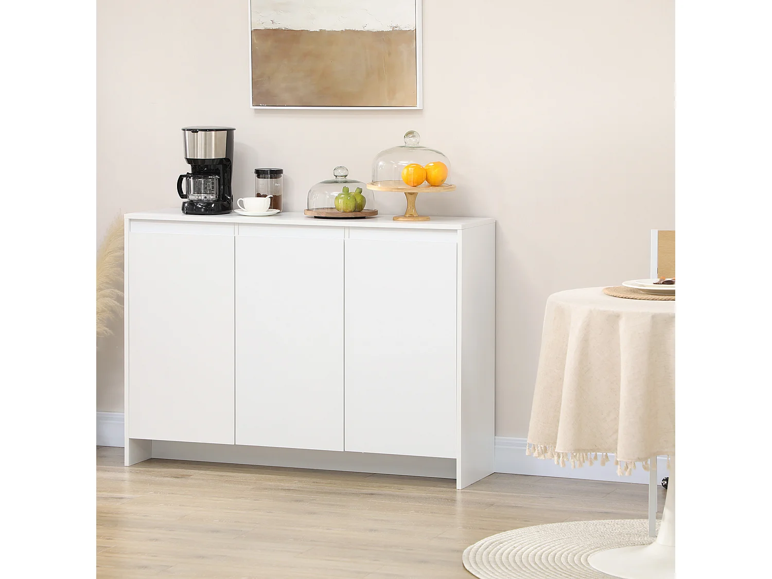 Credenza moderna a 12 ripiani interni in truciolato bianco