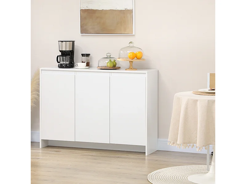 Credenza moderna a 12 ripiani interni in truciolato bianco