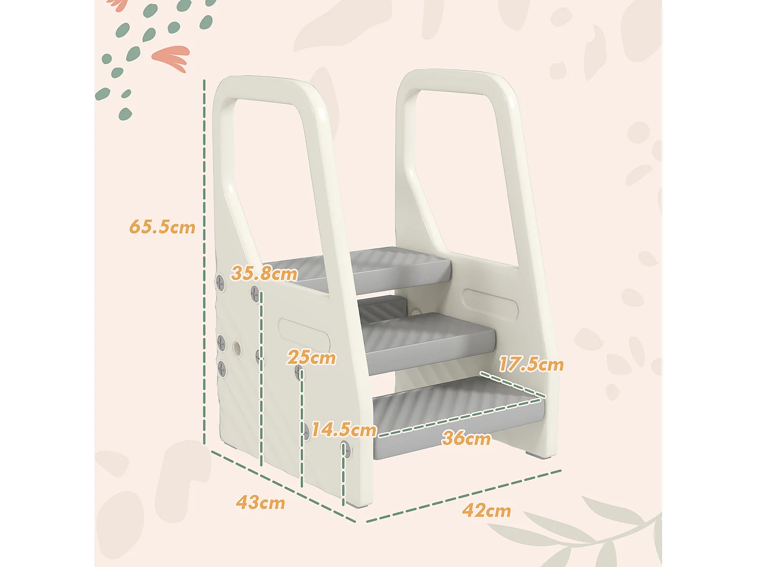 Sgabello per bambini 2-5 anni a 3 gradini in hdpe grigio bianco crema