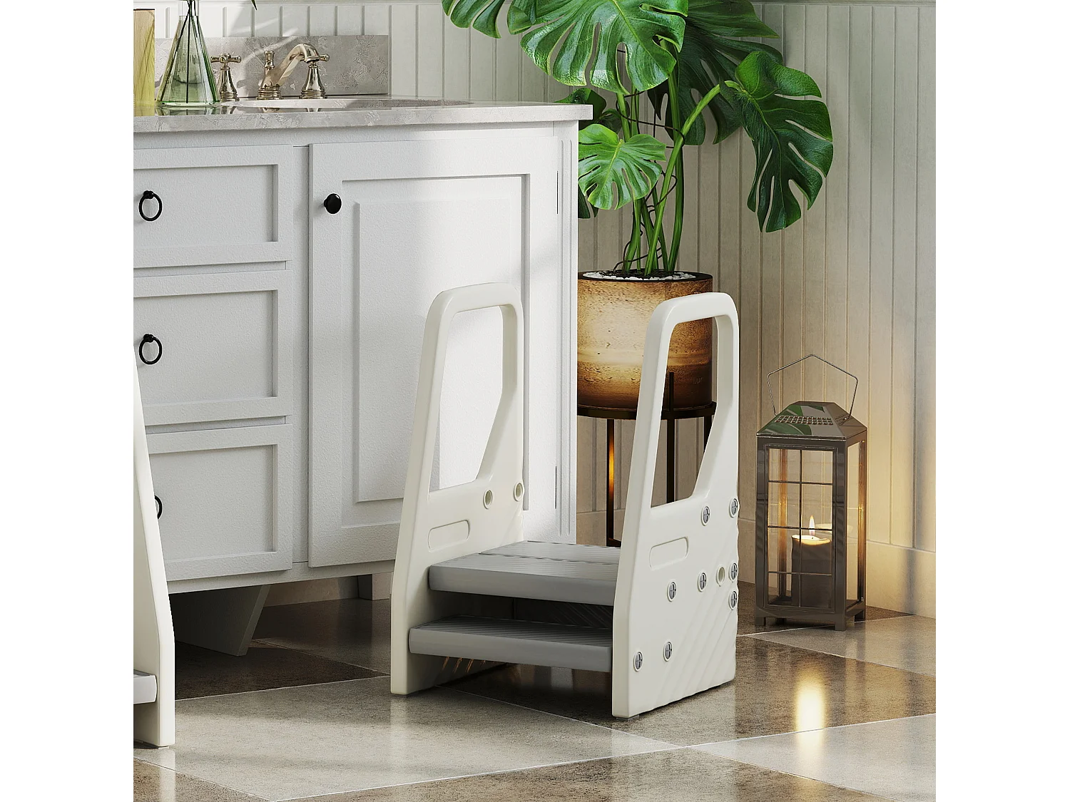 Sgabello per bambini 2-5 anni a 3 gradini in hdpe grigio bianco crema