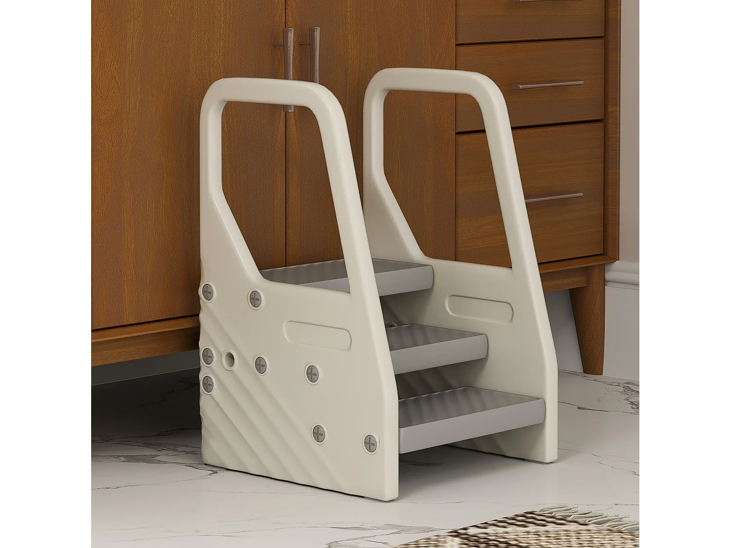 Sgabello per bambini 2-5 anni a 3 gradini in hdpe grigio bianco crema
