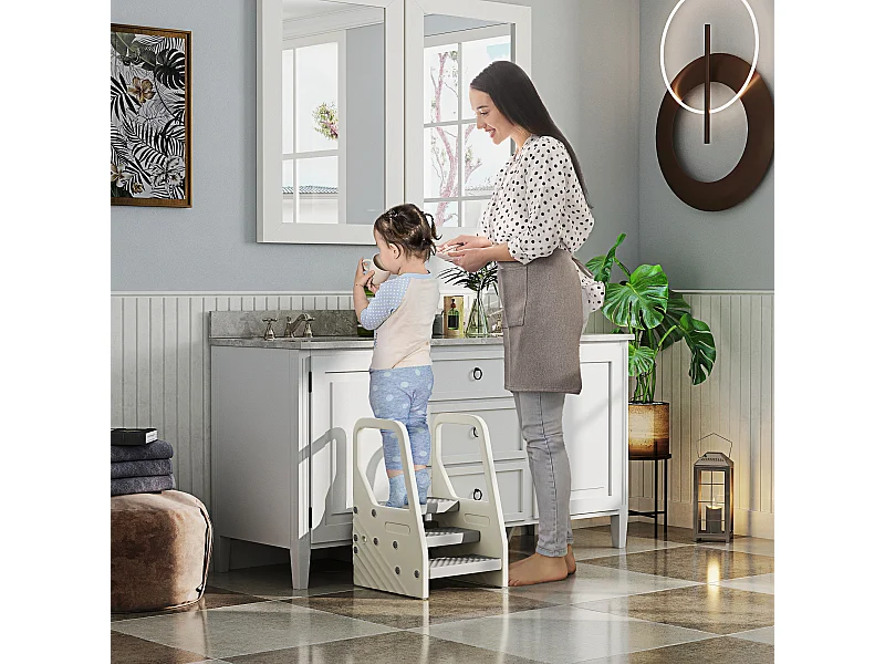 Sgabello per bambini 2-5 anni a 3 gradini in hdpe grigio bianco crema