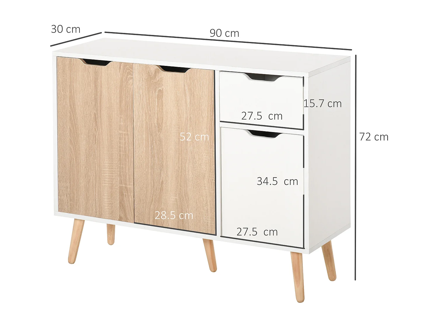 Mobiletto multiuso stile nordico con cassetto e armadietti