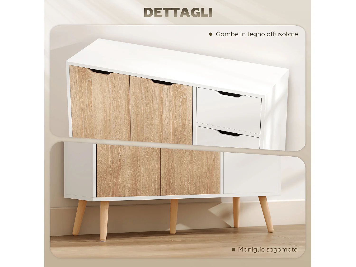 Mobiletto multiuso stile nordico con cassetto e armadietti