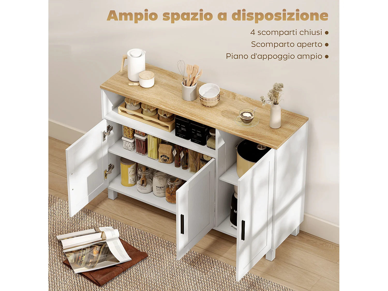 Credenza cucina con ante ammortizzate mobile cucina moderno con ripiano regolabile