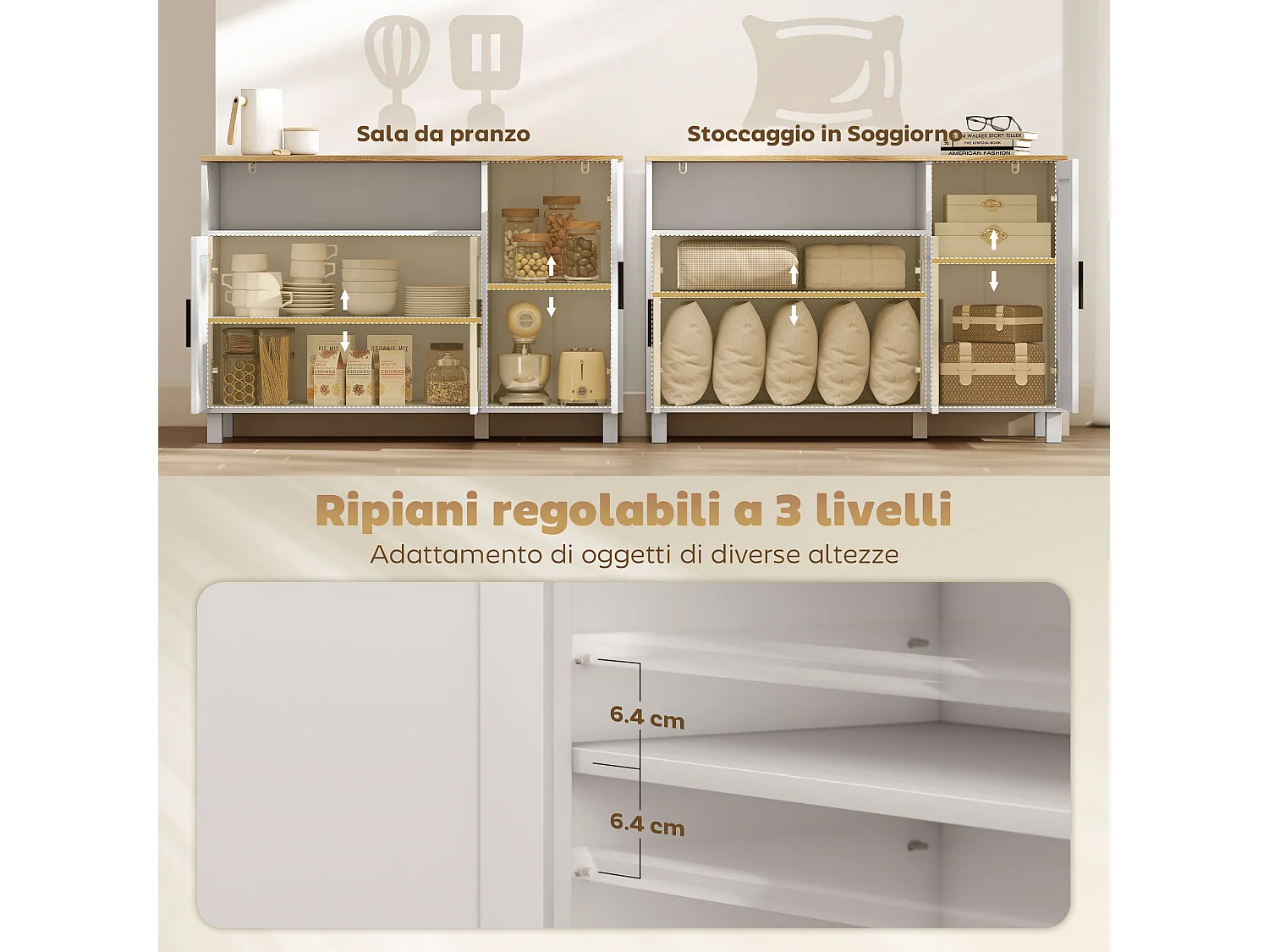 Credenza cucina con ante ammortizzate mobile cucina moderno con ripiano regolabile